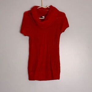 Divided H&M red cowl neck short sleeve acrylic mohair pull over sweater small
